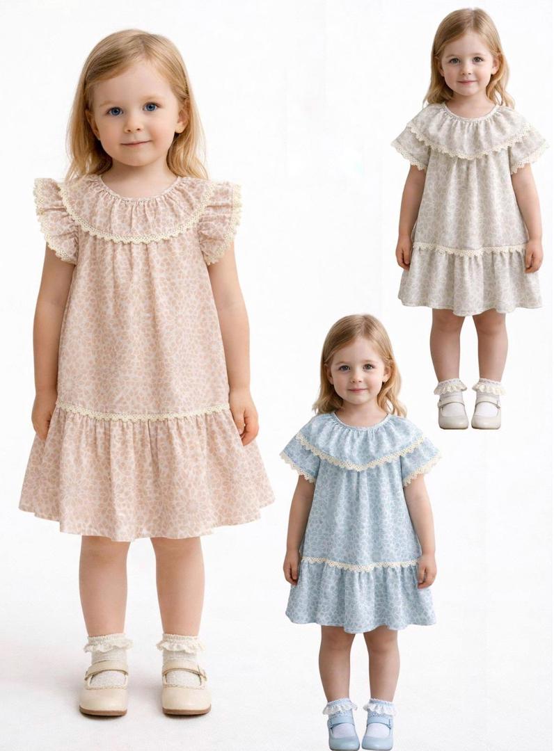 Robe à imprimé discret avec col volanté en dentelle