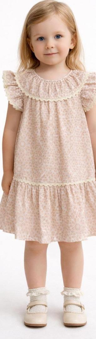 Robe à imprimé discret avec col volanté en dentelle